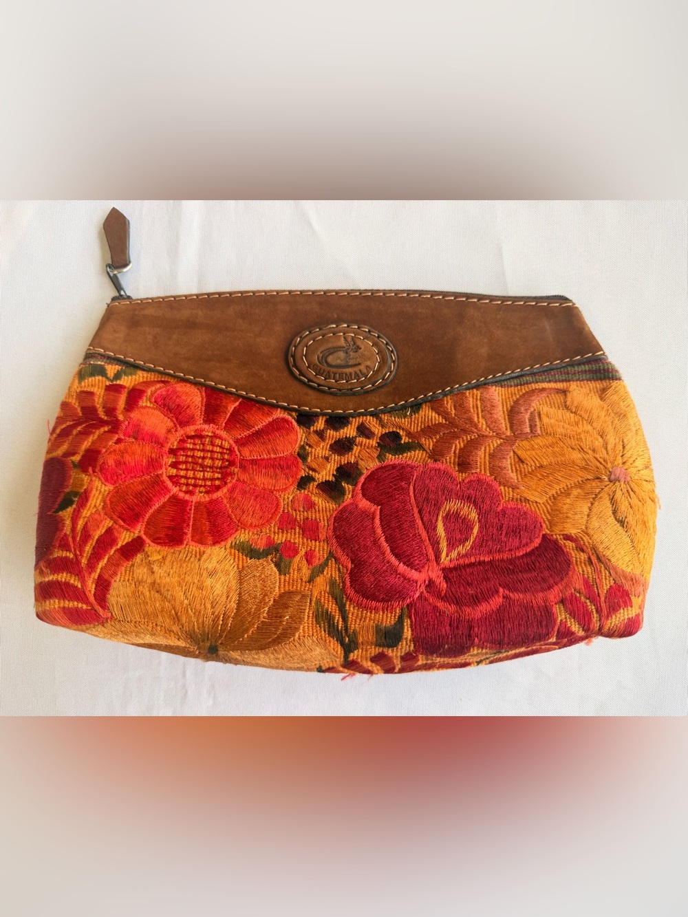 Guatemala Embroidered Floral Artisan Clutch with Suede Leather
